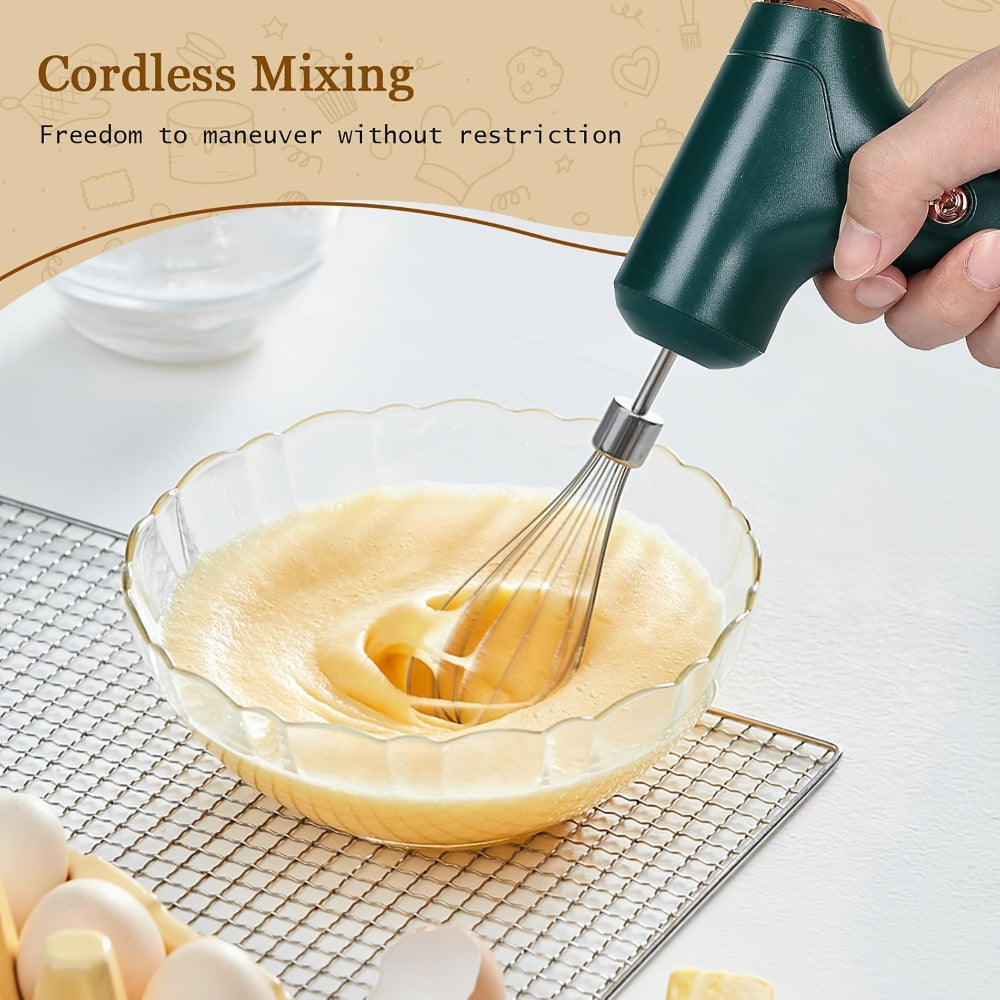 Electric Hand Mixer Cordless USB Rechargeable, 304 Stainless Steel Whisk 3-Speed Settings for Home Cooking, Dining and Outdoor Meals