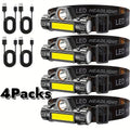 Rechargeable Headlamp 4 Pack, COB LED Head Lamp with Magnetic Base, USB Rechargeable Super Bright Headlight