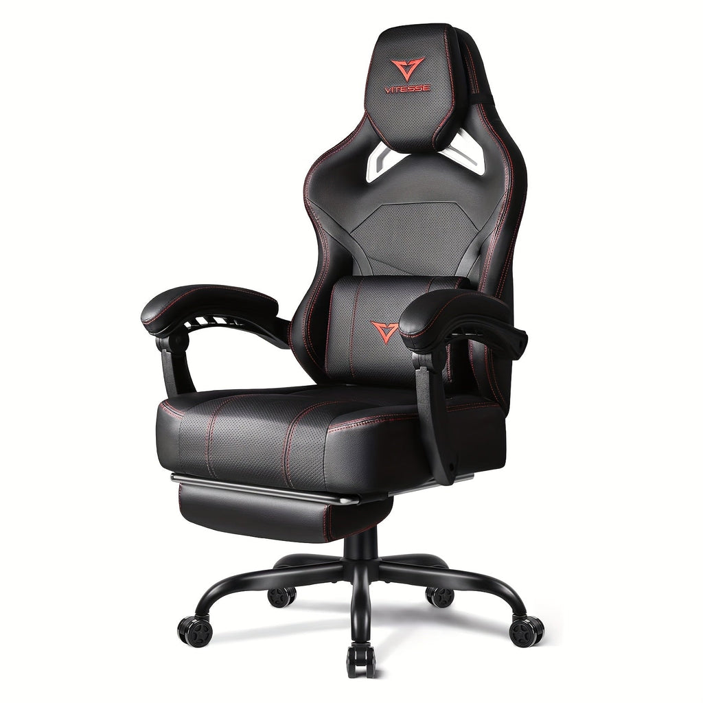 Gaming Chair Oversized High Back with 400lb Rating, Retractable Footrest, Headrest and Lumbar Pillow