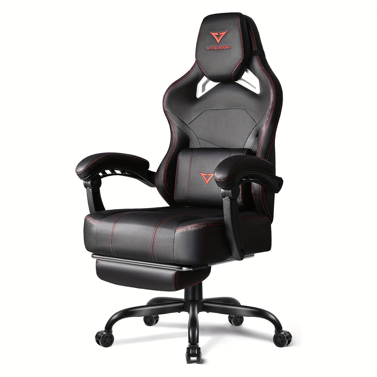 Gaming Chair Oversized High Back with 400lb Rating, Retractable Footrest, Headrest and Lumbar Pillow