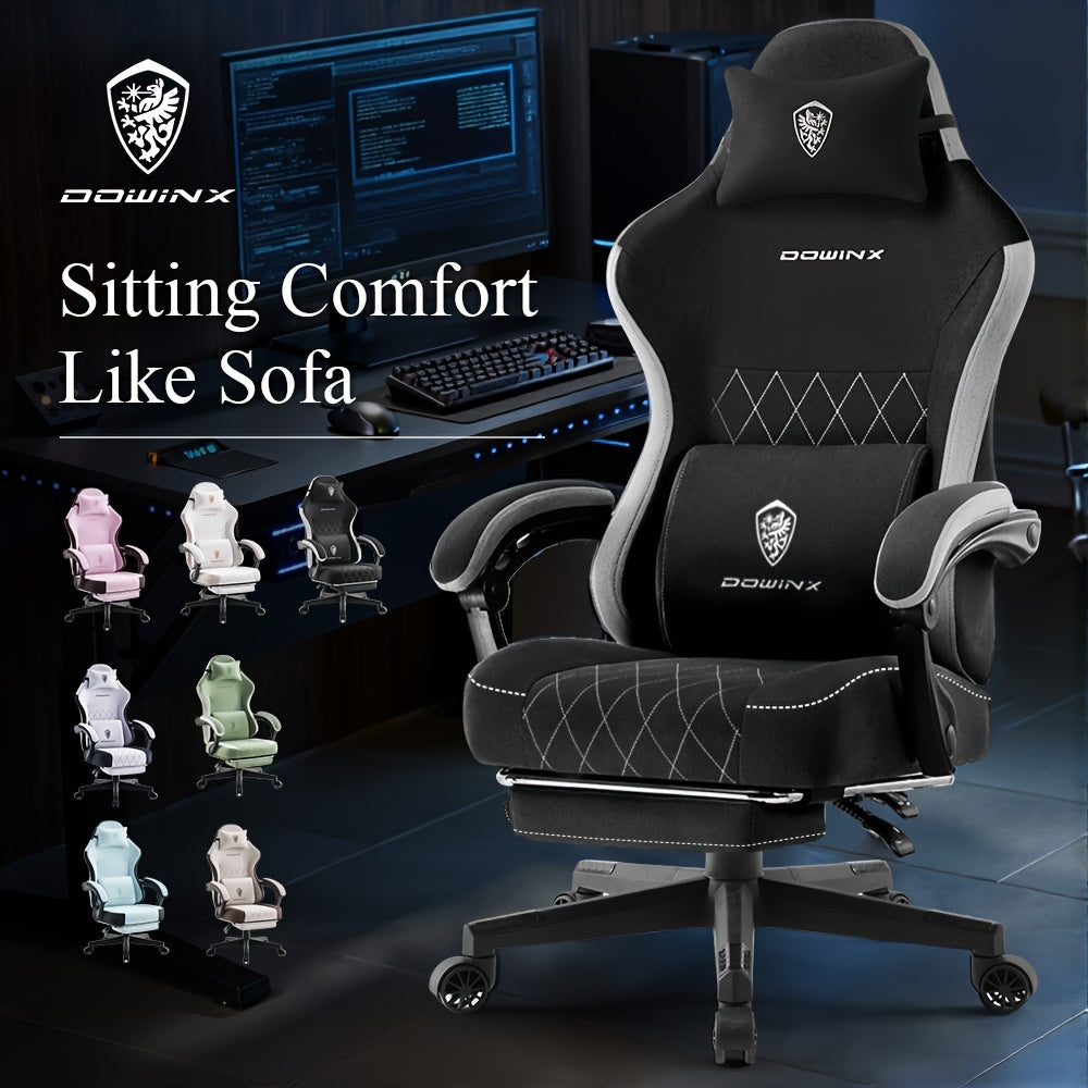 Gaming Chair Fabric High Back with Pocket-Spring Seat, 300lb Rating, Massage Lumbar, Headrest and Footrest