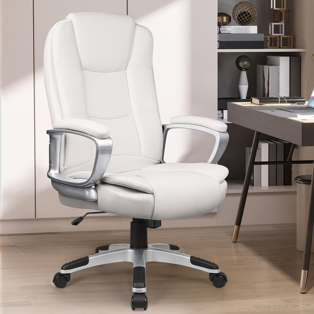 Office Chair Big-and-Tall High-Back Upholstered Design with Cushioned Arms and Four Color Options
