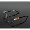 Rimless Rectangular Blue Light Glasses with Gold-Tone Metal Frame, Black Temple Tips and Clear Flat Lenses
