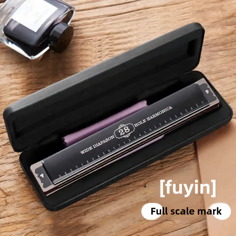 Blues Harmonica, 28-Hole, Professional, Black/ for Blues Practice