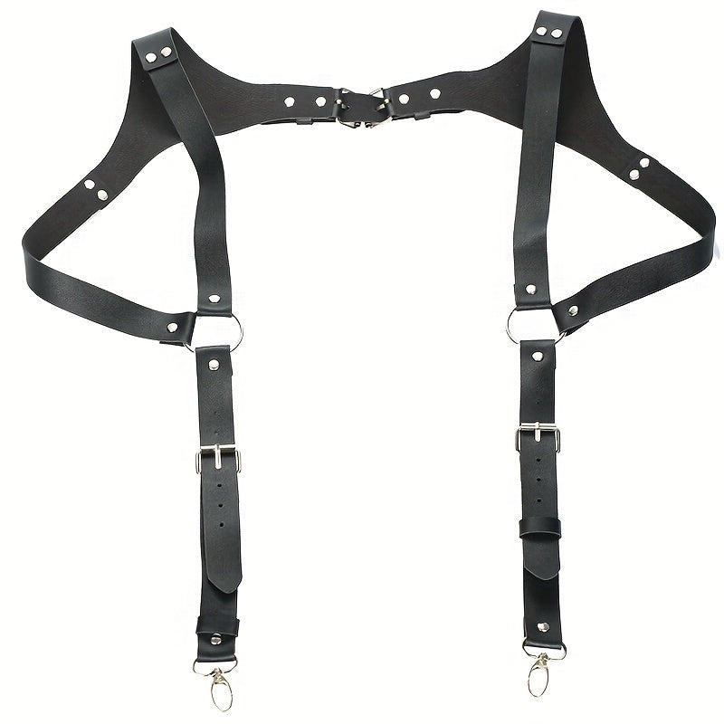 Adjustable Faux Leather Chest Harness in Black or Brown for Punk, Rave, Festival and Costume Styling