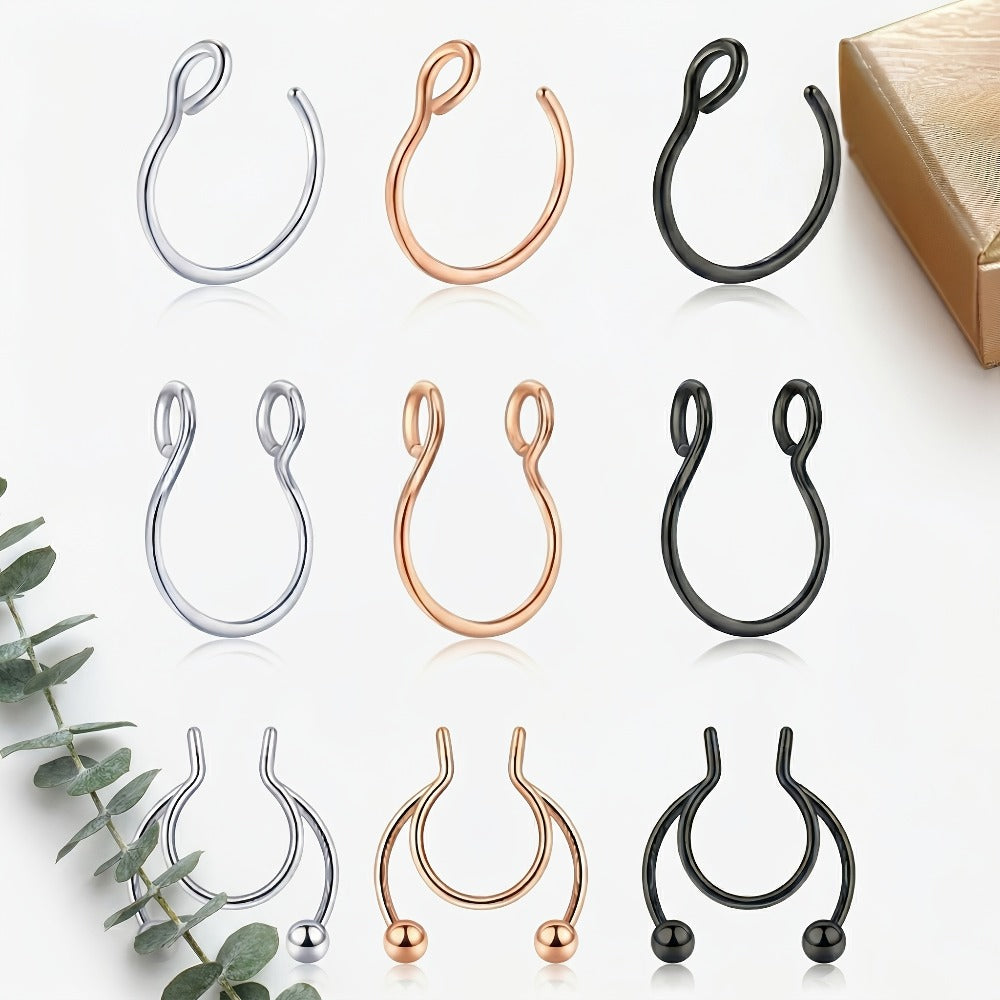 Body Jewelry - Fake Nose Rings Set Clip On Non-Piercing Faux Septum Hoop Sparkling for - product detail view 5