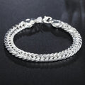Bracelet, 10mm Cuban-Link Chain with S925 Stamp, Silvery Finish and Lobster-Clasp Closure for Wrist Styling