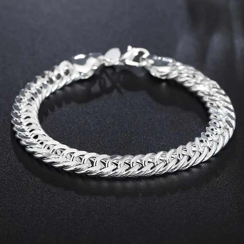 Bracelet, 10mm Cuban-Link Chain with S925 Stamp, Silvery Finish and Lobster-Clasp Closure for Wrist Styling