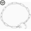 Bracelet, Paperclip-Link Chain with S925 Stamp, Circular Buckle Clasp and Polished Silvery Finish