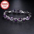 Bracelet, Purple Oval-Link Chain with Artificial Crystal Accents, S925 Stamp and Decorative Heart Details