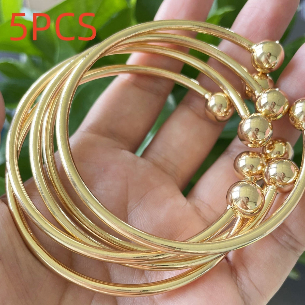 10mm Gold-Tone Ball Bangles for Boho Stacking with 1, 5 or 10 Piece Options for Everyday Bracelet Styling