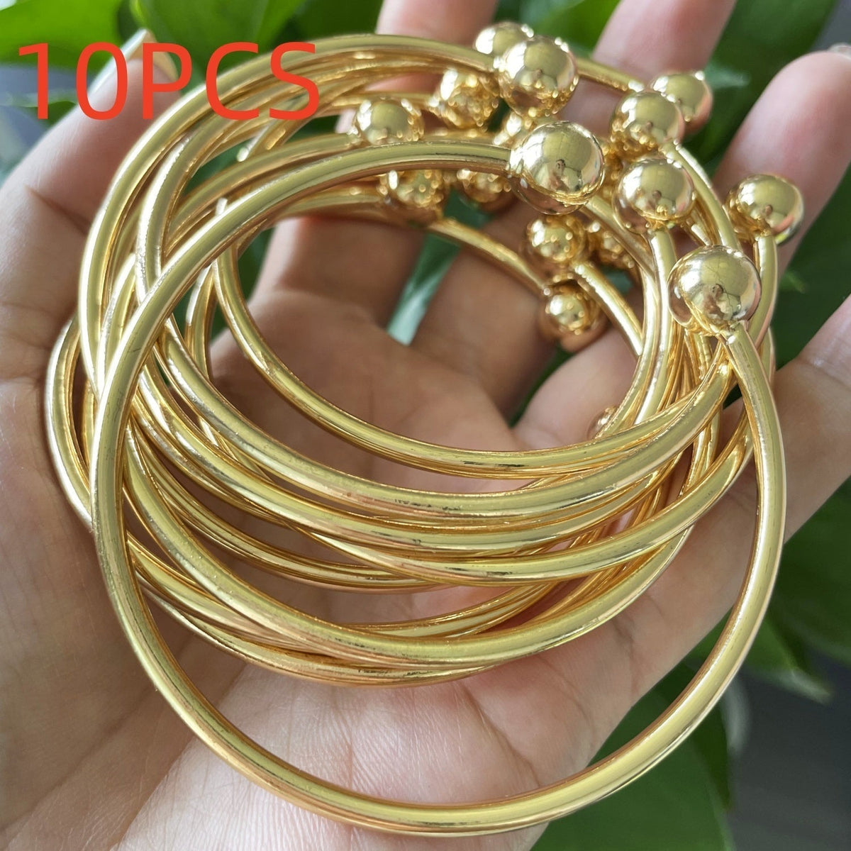 10mm Gold-Tone Ball Bangles for Boho Stacking with 1, 5 or 10 Piece Options for Everyday Bracelet Styling