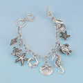 Ocean Charm Chain Bracelet with Assorted Marine Pendants, Toggle Clasp and 19.5 cm Silvery-Tone Design