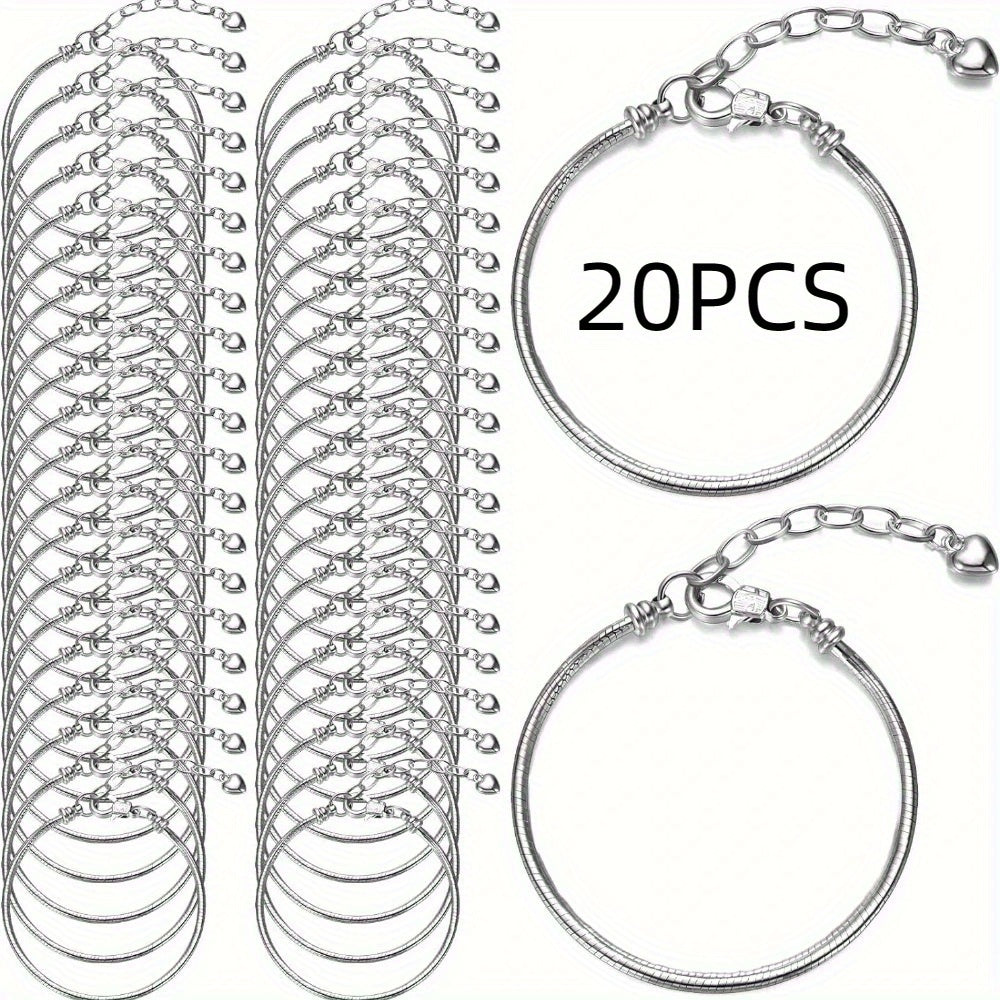 Bracelet Set, 20-Piece 6.29-Inch Snake Chains with Extension Links and Lobster Clasps for DIY Charms