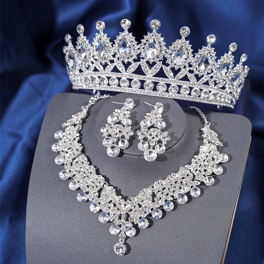 2-Piece Baroque Bridal Jewelry Set with Crown, Necklace and Earrings for Wedding and Formal Styling