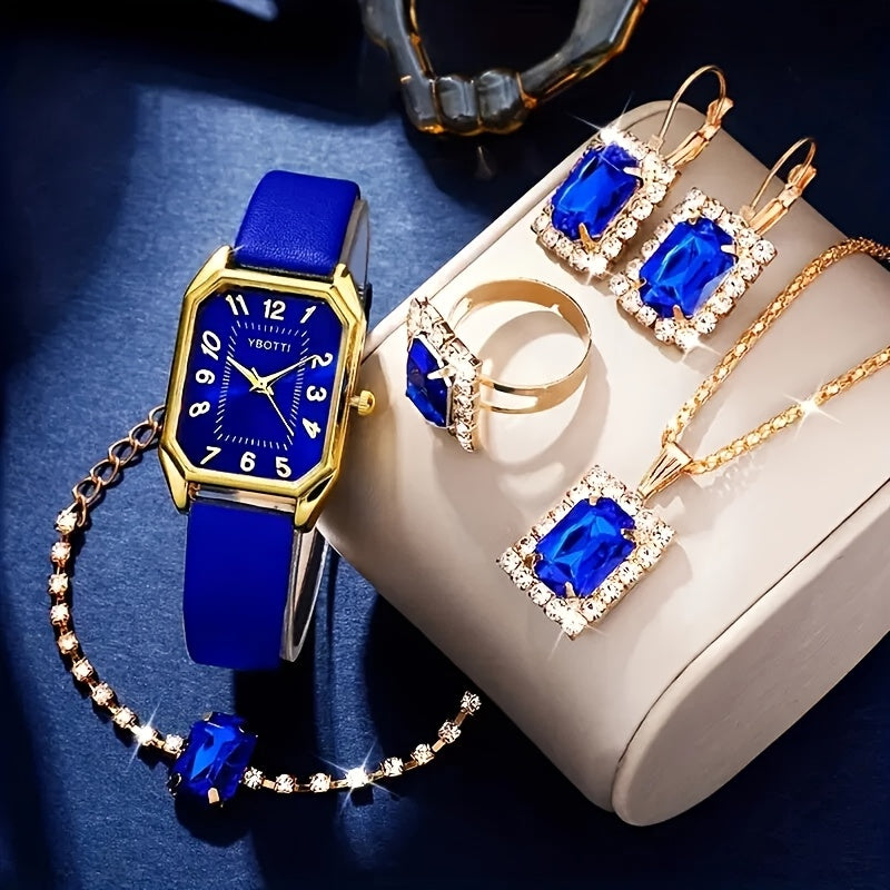 6-Piece Bridal Quartz Watch and Jewelry Set with Bracelet, Ring and Four Color Options for Coordinated Styling