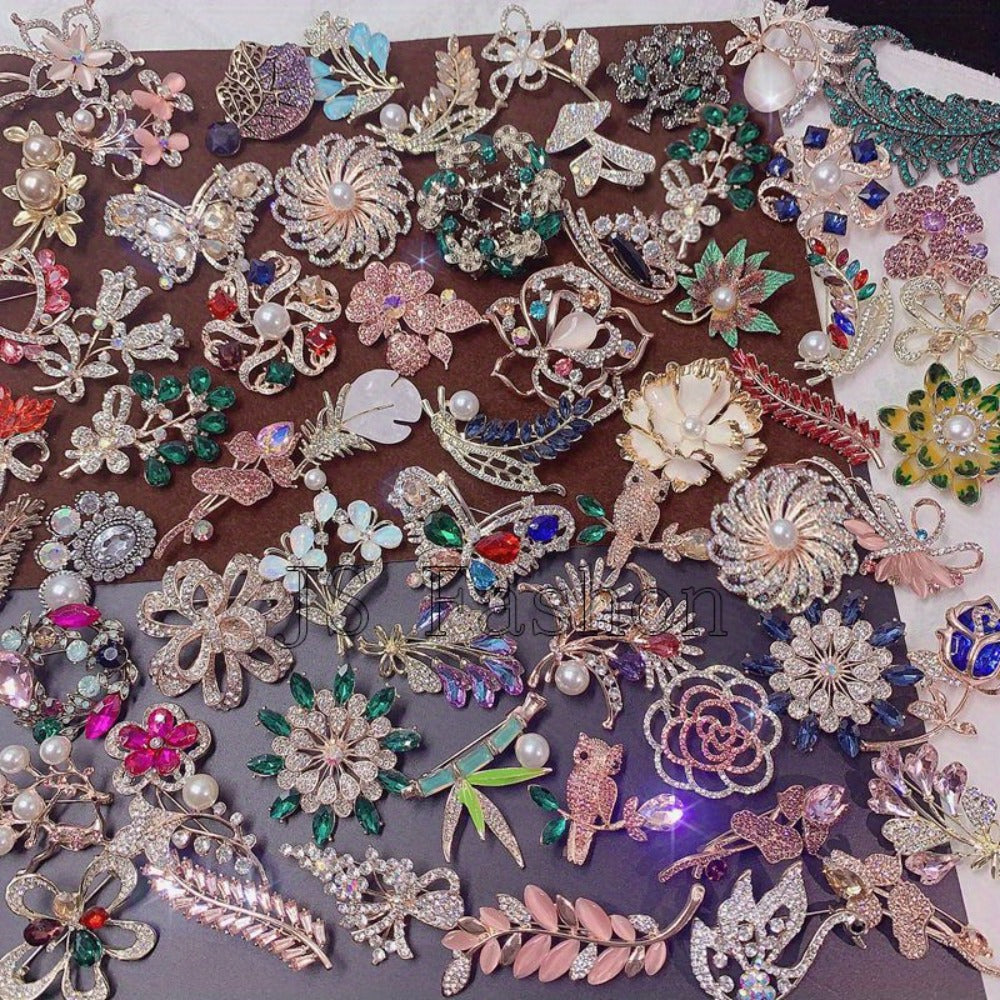 Brooch Pin - for Women 20 Pack Mixed Flower Rhinestone Crystal Faux Pearl - Elegant - product detail view 12