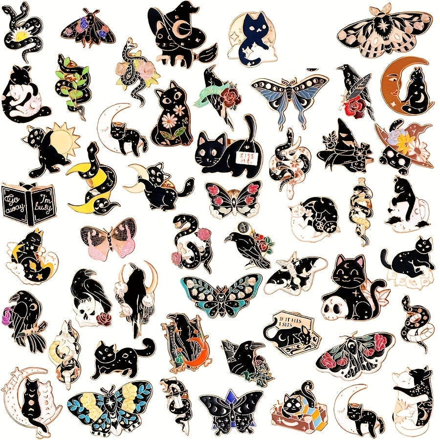 Brooch Pin – Black Enamel Pins 100pcs Gothic Aesthetic Lapel Pin Set Cats Butterflies Snakes Crows Dark