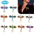 Dragon Lapel Pin Set with 10 Assorted Winged Designs, Colored Panels and Gold- or Silver-Tone Outlines