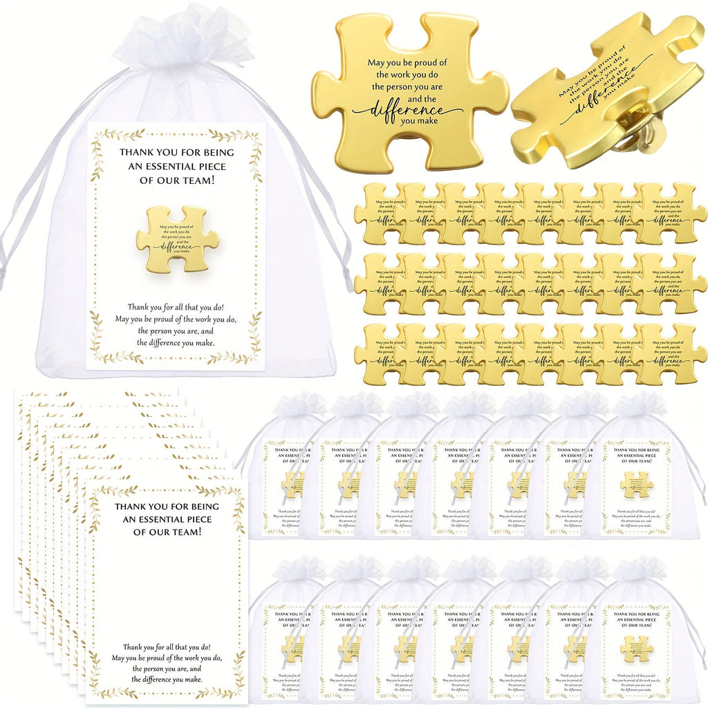 Brooch Pin – Employee Appreciation Gifts Bulk 75pcs Puzzle Piece Lapel Pins Set with Thank You Cards Organza
