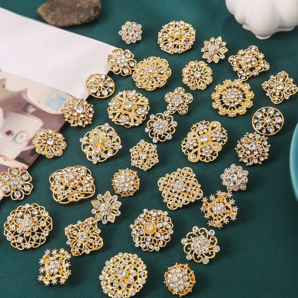 Brooch Pin - Rhinestone Set 36 Pcs Vintage Crystal Lapel for Women Men | Zinc Alloy - product detail view 5