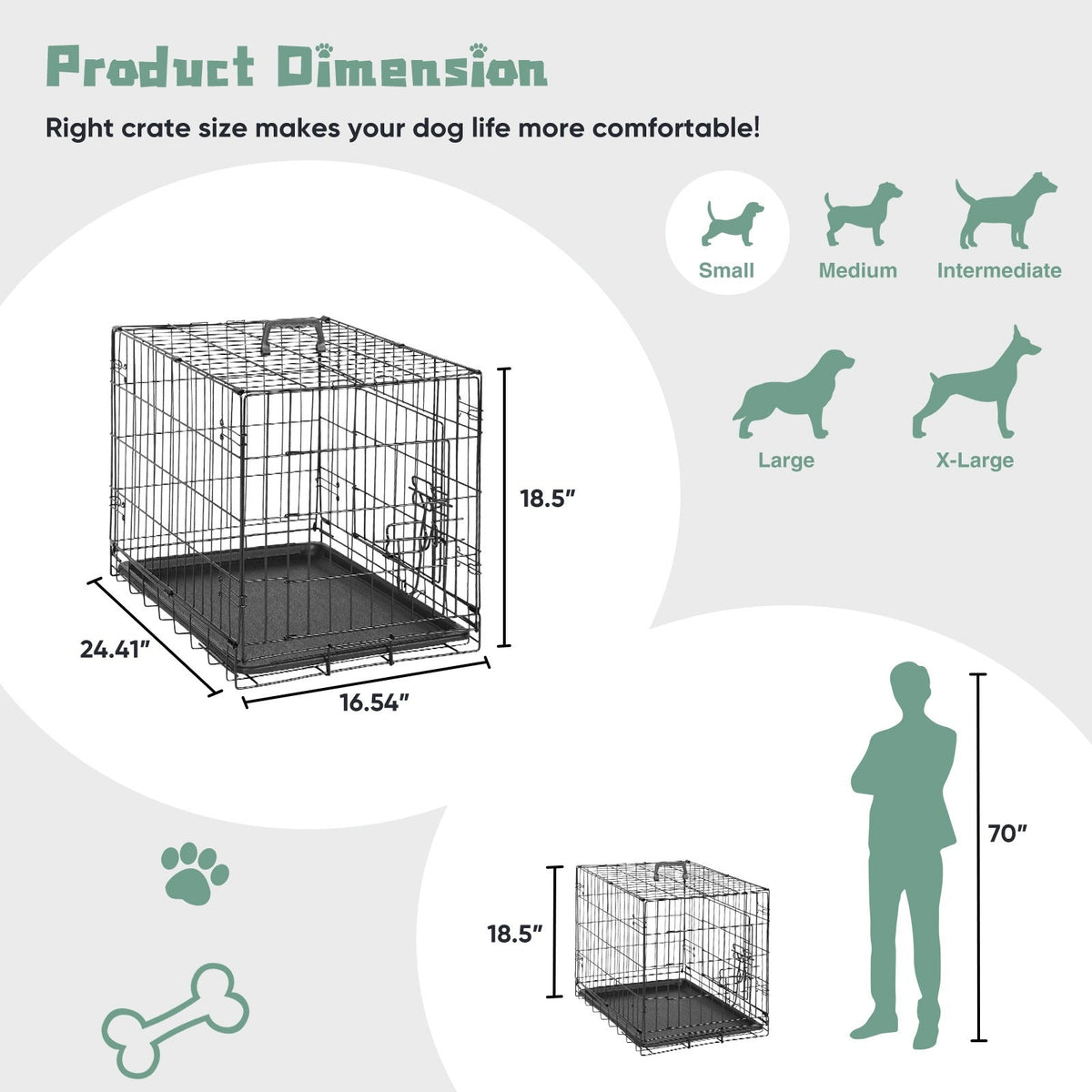 Folding Wire Dog Crate with Divider – Single & Double Door Options, Leak-Proof Plastic Tray, Indoor Outdoor Travel Kennel