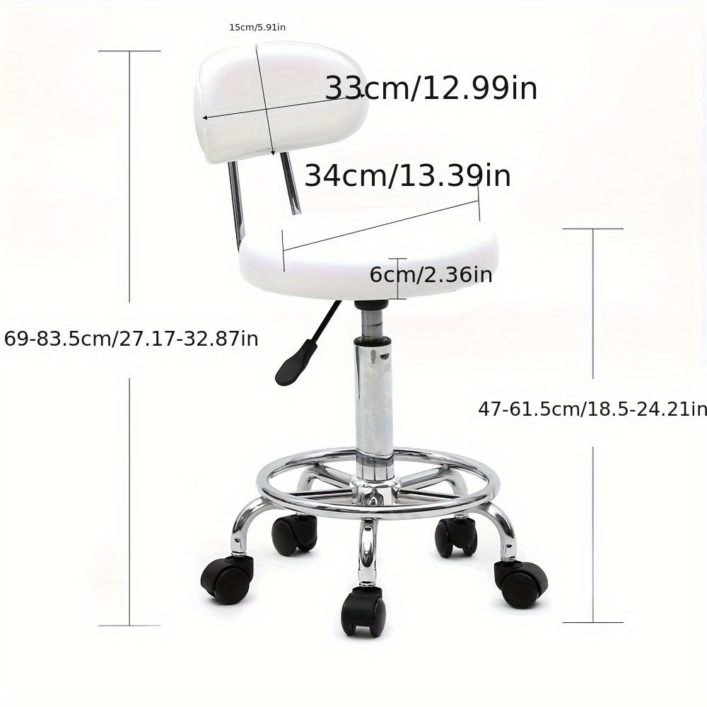 Adjustable Salon Stool with Back 360 Swivel PU Leather Cushioned Round Seat Chair for Salon Barber Spa Esthetician Home Office Vanity Makeup