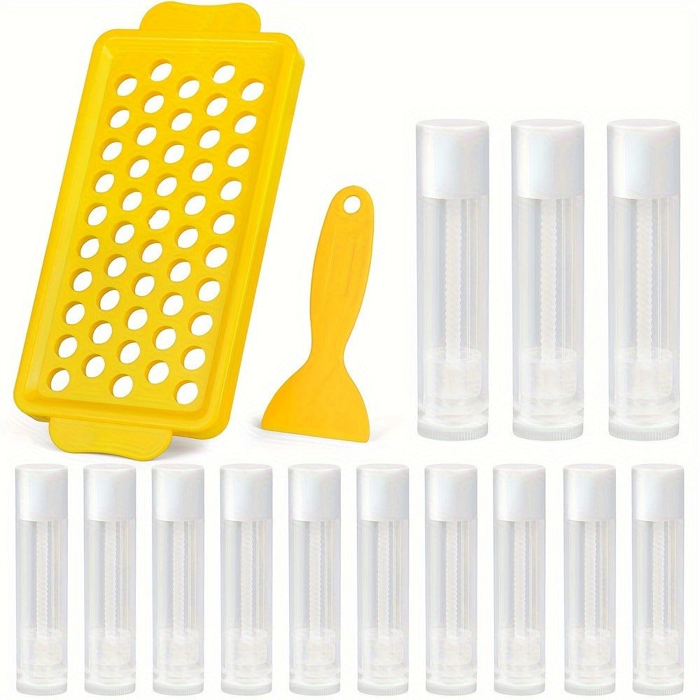 Empty Lip Balm Tubes 50 Pack with Filling Tray & Spatula, 5.5ml Clear BPA Free DIY Lip Balm Making Kit, Food