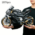 Motorcycle Building Blocks Model Kit 1:5 Scale 2000+ Pieces, Platinum Gold & White Collectible Brick Motorbike Display Set