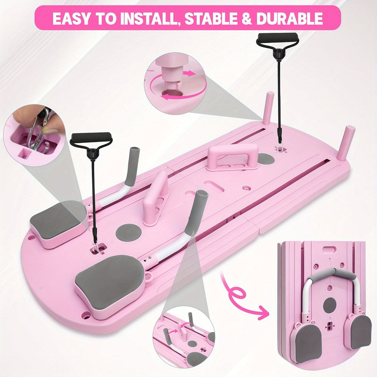 Foldable Pilates Board 8-in-1 with Resistance Bands – Anti-Slip Yoga Push-Up Board for Core Strength, Balance