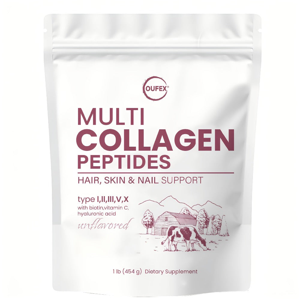 Collagen Powder Multi- Complex, Hydrolyzed Types I, II & III with Skin Nutrients for, Skin Elasticity