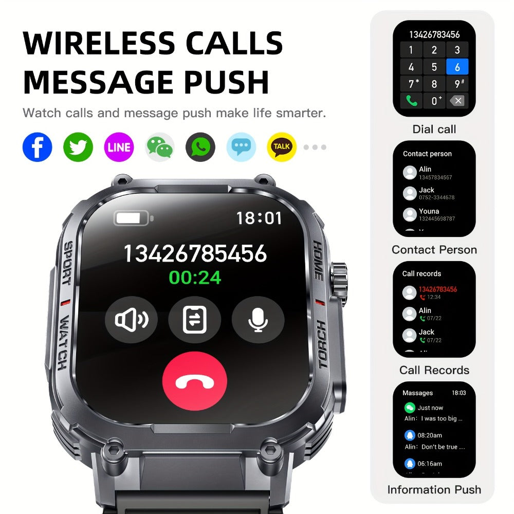 Smart Watch 2.02-Inch Rugged TFT Display with 500mAh Battery, LED Flashlight and Wireless Calling