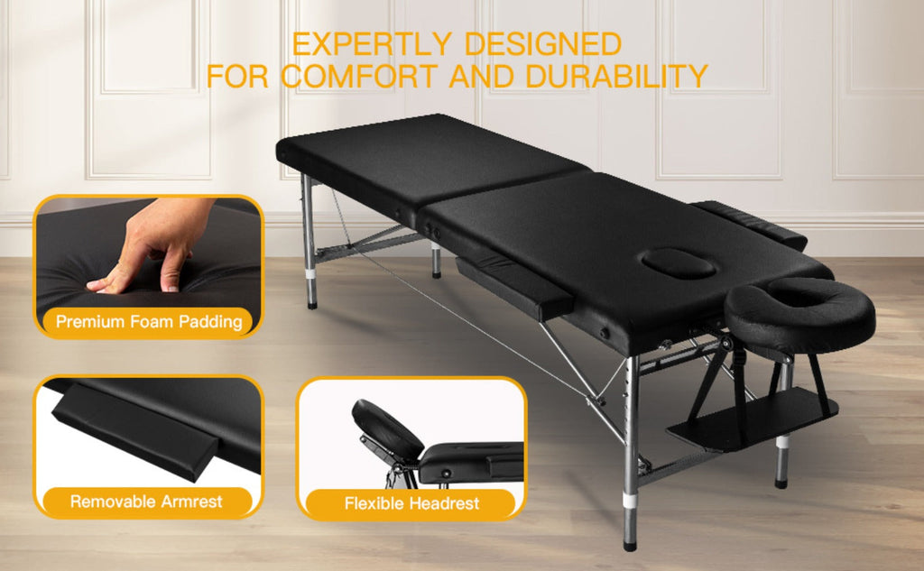 Portable Massage Table Foldable Aluminum Spa Bed, 3-Fold Adjustable Height 24" Wide Padded Treatment Bed