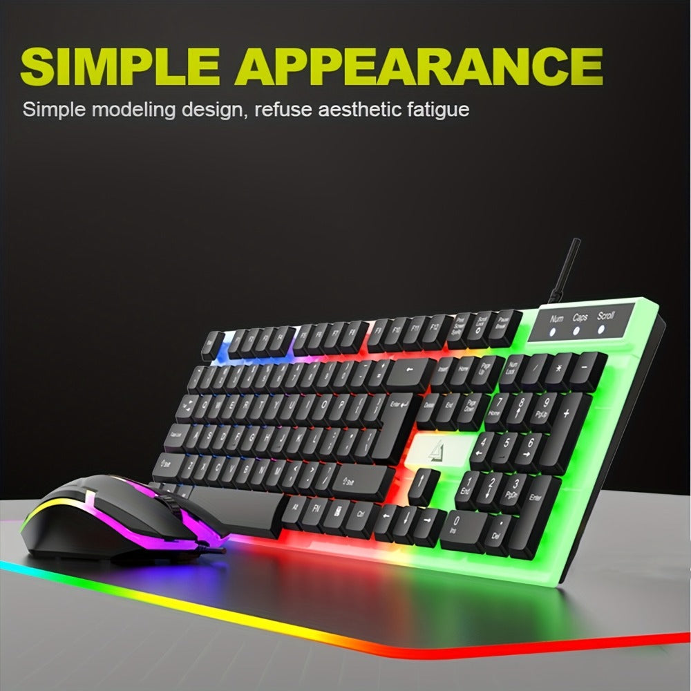 Gaming Keyboard and Mouse Combo Wired Backlit Mechanical-Feel Keys Optical Mouse Ergonomic USB Set for PC Laptop Desktop Home Office Quick