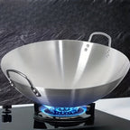 Stainless Steel Wok & Frying Pan, Non-Stick Cooking Surface, Handle, Compatible with Gas, Induction & Electric Stovetops