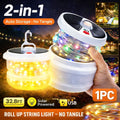 Solar Camping Lantern with Retractable 32.8ft String Lights, Six Modes, USB-C Port and Hand Crank