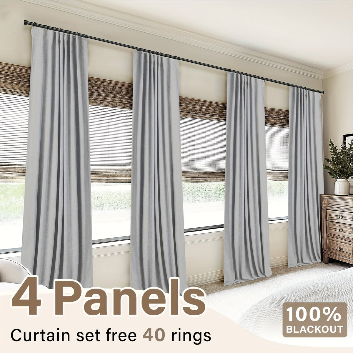 100% Blackout Curtains 4 Panels Faux Linen Textured Thermal Insulated Drapes – Room Darkening Window Curtains for Living Room Bedroom