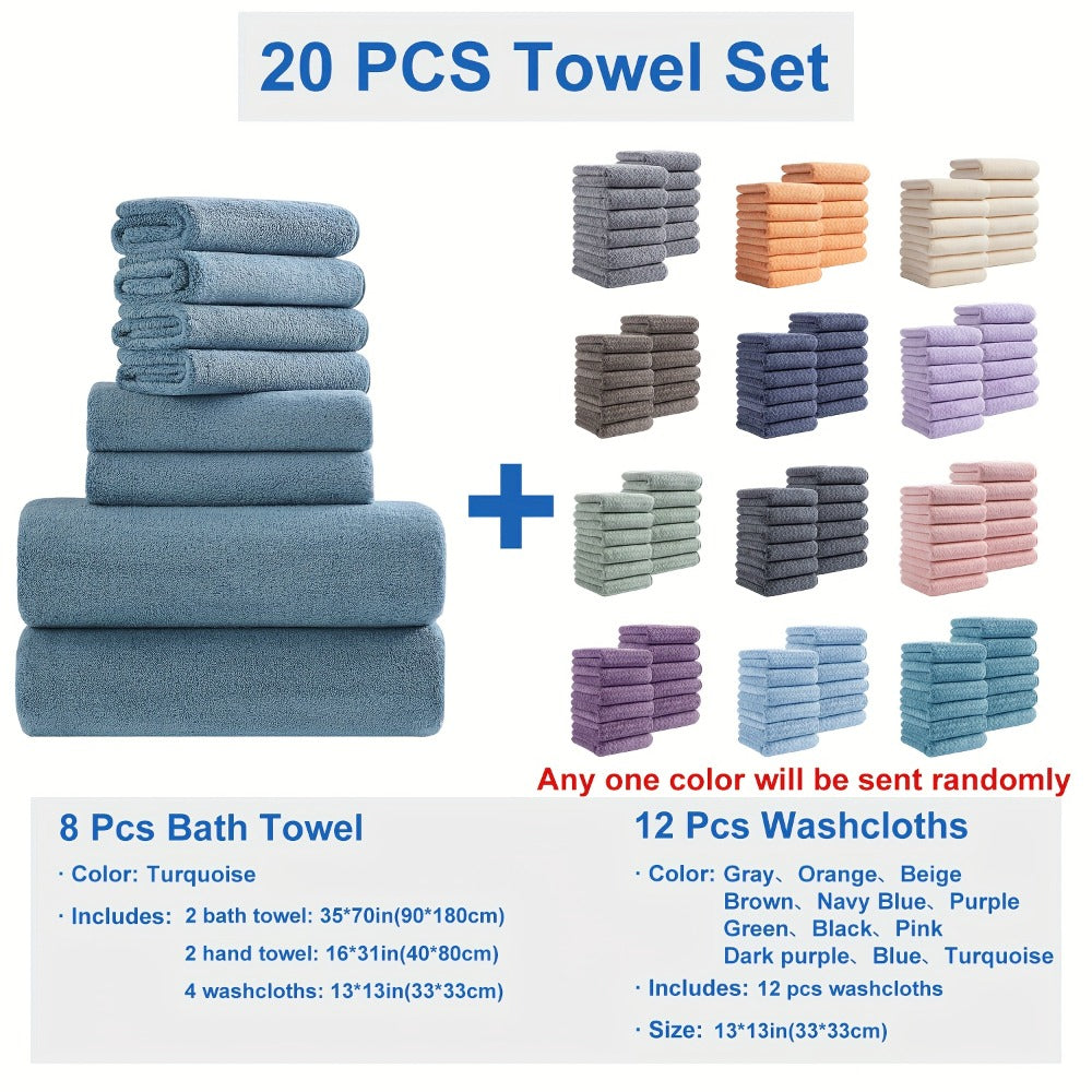 Bath Towel Set 20 Piece 100% Microfiber Absorbent Quick Dry Soft Extra Large Bath Sheets 8 Bath Towels 12 Washcloths Home Bathroom Spa Gift