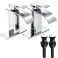 Single-Handle Waterfall Bathroom Faucet with Deck Plate, Drain Options and Single or Two-Piece Finishes