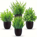 Artificial Plants 4 Pack Small Fake Plants in Black Pots for Bathroom Home Office Desktop for Entryways, Bedrooms and Living Spaces