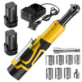Cordless Electric Ratchet Wrench Set 3/8 inch Variable Speed Trigger Grip 9 Sockets Lithium-Ion for Home, Garage and DIY Projects