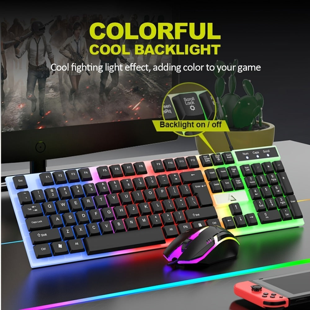 Gaming Keyboard and Mouse Combo Wired Backlit Mechanical-Feel Keys Optical Mouse Ergonomic USB Set for PC Laptop Desktop Home Office Quick