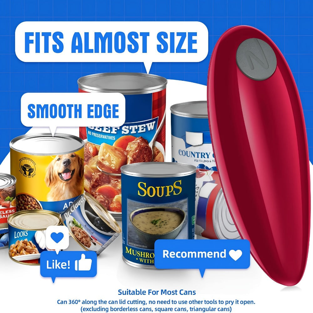 Cordless One-Touch Can Opener in Two Models: Black Big Helper or Red Master Opener Selection