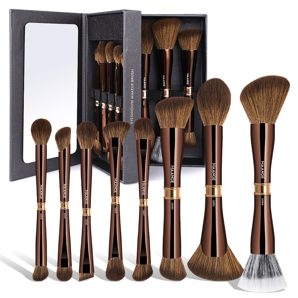Makeup Brush Set, 8-Piece Double-Ended Collection with 16 Brush Heads, Aluminum Alloy Handles and Storage Box