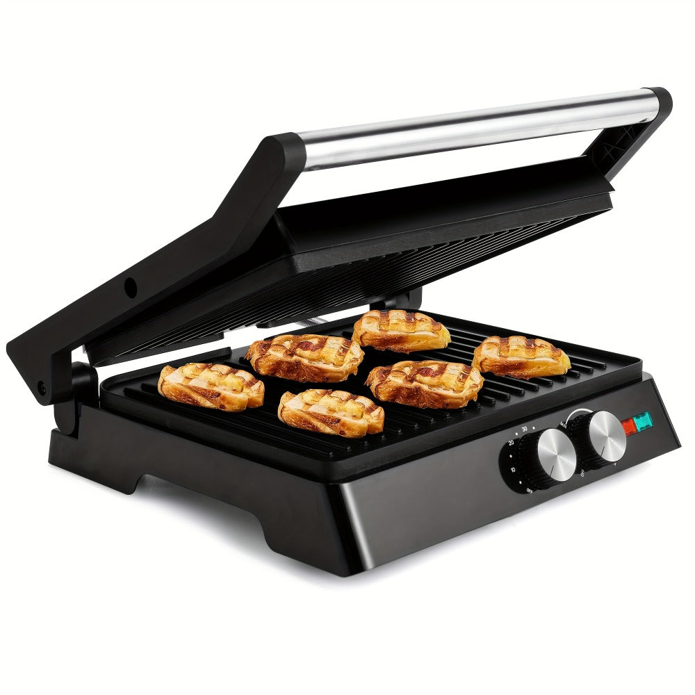 Panini Press Grill 3-in-1 Electric Indoor Grill with Non-Stick Plates - 180° Flat Grill for Entryways, Bedrooms and Living Spaces