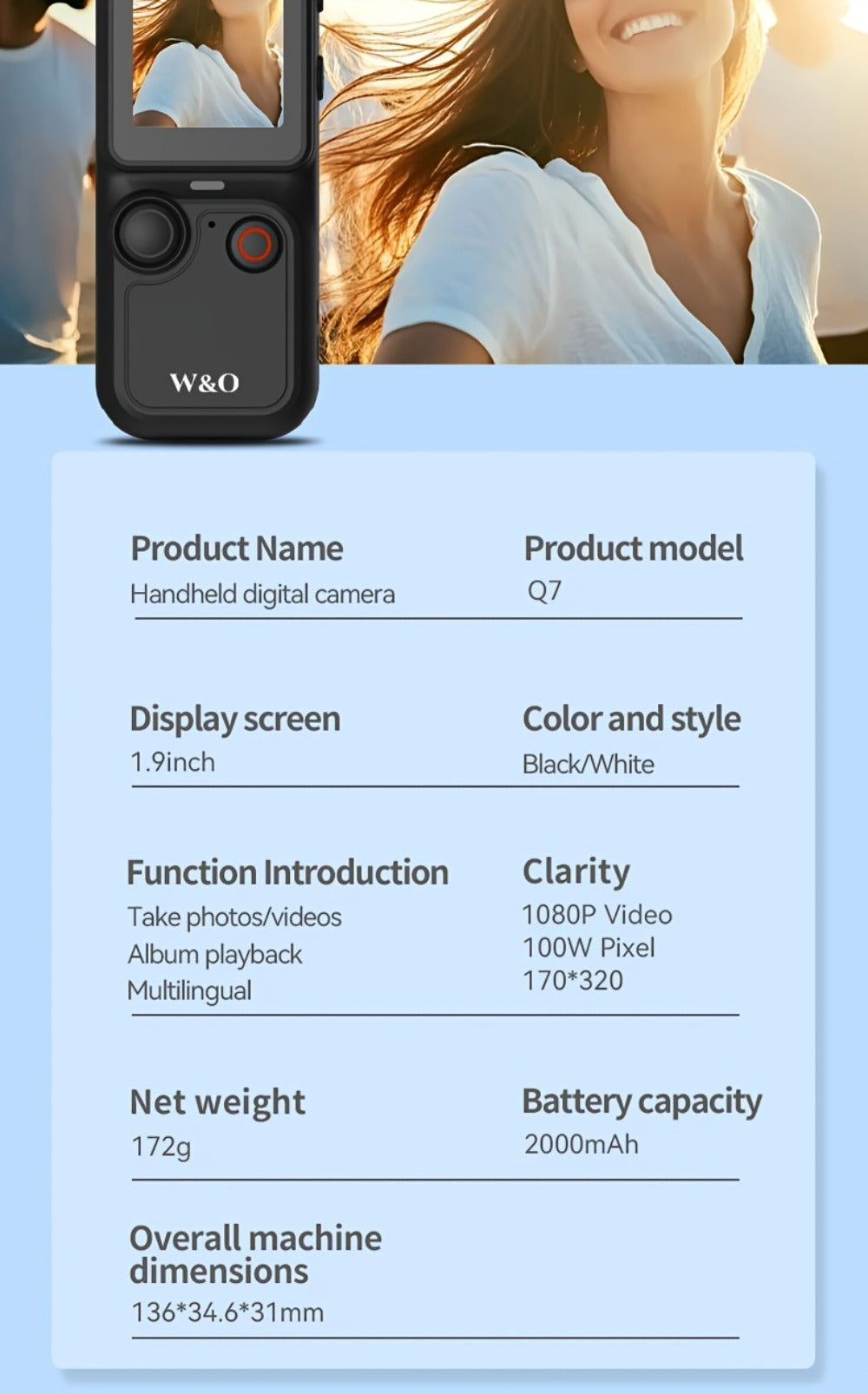 Ultra-Lightweight 4-in-1 Action Camera 1080P | 360° Rotating Lens, Image Stabilization & One-Click Recording
