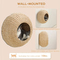 Natural-Tone Round Woven Cat Wall Condo with Removable Cushion, Mounting Hardware and 17.7-Inch Pod Diameter