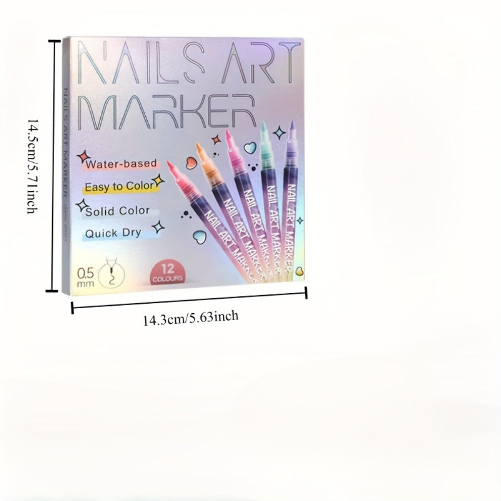 Acrylic Nail Art Pen Set 12 Colors 3D Doodle & Dot Stitching Pens, Quick Drying Precision Fine Tip