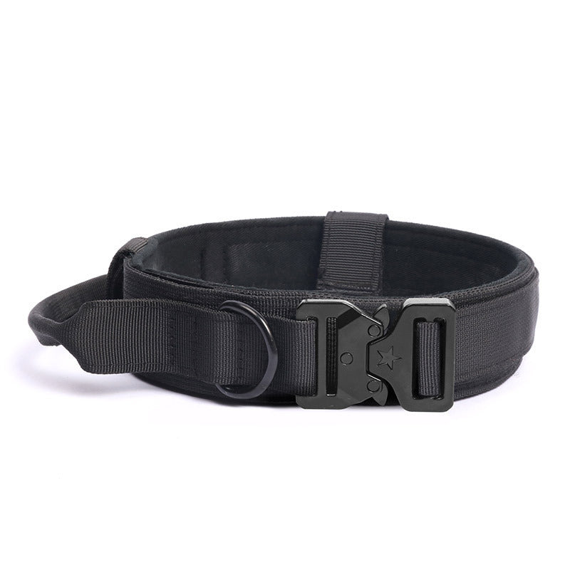Wide Tactical Dog Collar with Grab Handle, Quick-Release Buckle and Patch Panel in M, L or XL