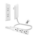 White Flat-Plug Extension Cord with Three-Outlet Wall-Hugger Strip in 3-, 5- or 8-Foot Lengths